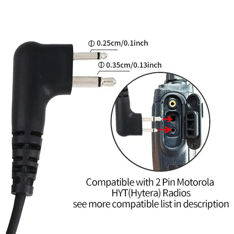 2 pin radio plug with dimensions for Throat Mic Tactical Headset With Air Tube Earpiece For Clear Audio In High Noise Environments