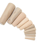 Boater Ready Wooden Conical Bungs Plugs Set Ten Pcs For Thru Hull Emergency Seals in varying sizes, displayed in sequence