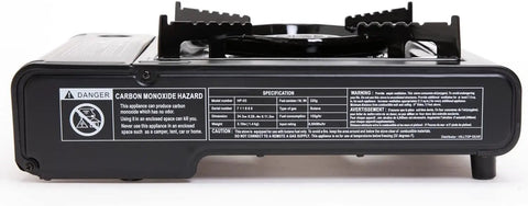 Side view of 8,000 BTU Portable Gas Stove With Carrying Case For Camping, Picnics, Hiking, Fishing And BBQ, CSA Listed Black Instastart Ignition