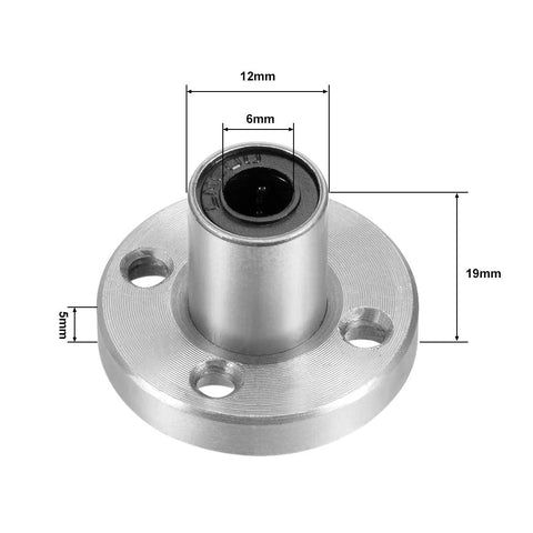 uxcell LM6UU round flange linear ball bearing, 6mm bore, 12mm OD, 19mm length, pack of 2, silver
