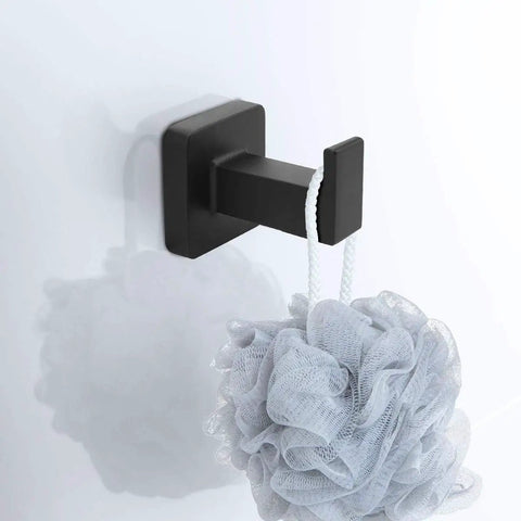 Matte Black Wall Hook from the Matte Black 4 Piece Bathroom Hardware Set with 17 Inch Towel Bar, Towel Ring, Toilet Paper Holder and Wall Hook