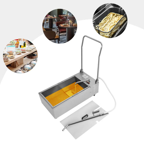 Slick Commercial Fryer Oil Filter Cart With 55 Liter Drum And 370 Watt Motor, heavy duty stainless steel grease cleaner.