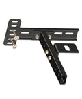 Built Rock Solid Headboard Brackets For Metal Bed Frames Adjustable Universal Extensions Matte Black close-up view with fasteners.