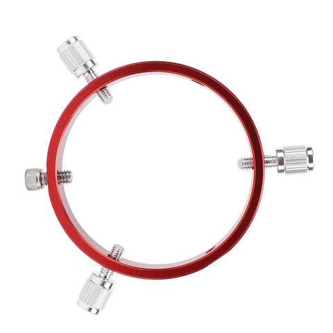 Top view of Six Hole 90mm Guiding Scope Ring In Aluminum With M6 And One Quarter Inch Screws Red Mount For 70 To 90mm Astrophotography Gear