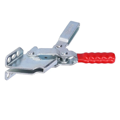 Heavy Duty Toggle Clamp Fixture Rock Solid Welding Workbench Grip 230 Kilogram Clamping Force with red handle and metal parts.