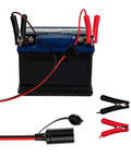 Heavy Duty Alligator Clamp Extension Cable To Female Cigarette Lighter Socket Adapter connected to vehicle battery with clamps