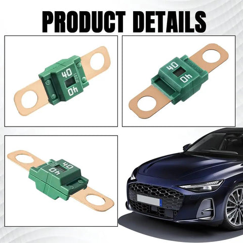 Solid As A Rock 3 Pack AMI Midi Bolt On Fuse 40 Amp Copper Plated Fork Terminals in various angles, designed for cars and trucks.
