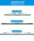 Heavy Duty Queen Bed Slats Universal Replacement For Metal Or Wood Frames Adjustable Length supports 58.2-62.2 inches, showcasing lengths.