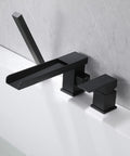Waterfall Roman Tub Faucet Deck Mount With Hand Shower Three Hole Widespread Matte Black Bathroom Fixture Featuring Waterfall Tub Spout