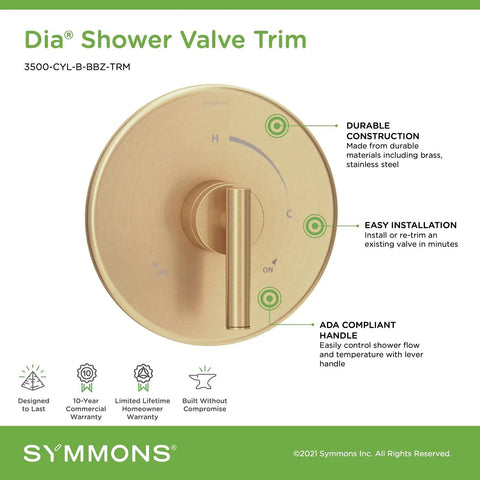 Image of Dia Shower Valve Trim Kit In Brushed Bronze With ADA Compliant Adjustable Brass Lever Handle And Escutcheon For Temptrol Valve