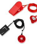 Two Pack Universal Treadmill Magnetic Safety Keys With Emergency Stop Lock, shown with red clip and cords, durable ABS construction.