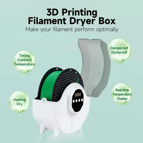 Upgraded 360 Degree Heated Filament Dryer Box For 1 Kg Spools With Adjustable 0-24 Hour Timer And Three Temperature Settings Up To 70 Degrees