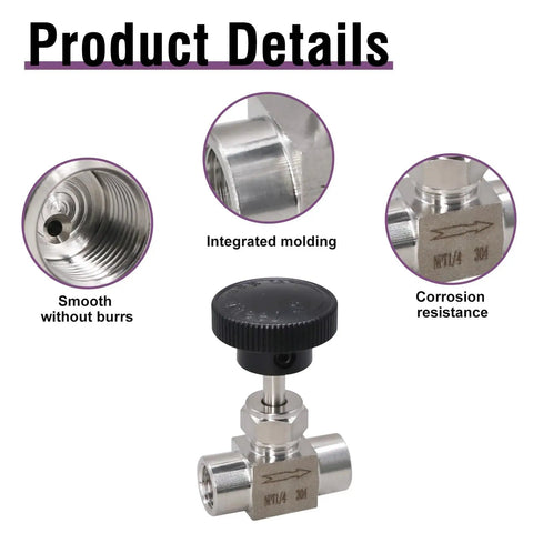 Product details of Needle Valve 1 Quarter Inch NPT Female Thread Hydraulic Flow Control Valve, 304 Stainless Steel Metering Valve.