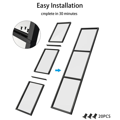 Double Barn Door Set 36 By 84 With 6Ft Hardware Kit And Soft Close Includes Two 18 By 84 Three Pane Clear Tempered Glass Panels Carbon Steel Frame Easy Assembly No Fuss Install Modern Rustic Look For Hallway Or Living Space, frame components for assembly