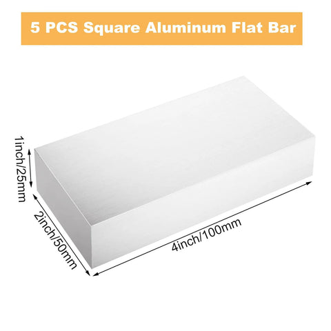 5 pcs square aluminum flat bars, 4x2x1 in, 6061 alloy for milling and machining