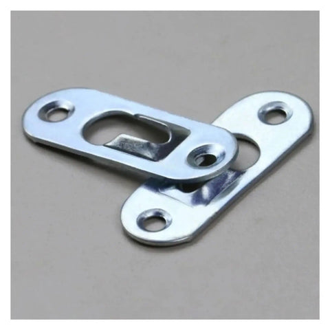 Heavy Duty Keyhole Hangers 120 Pack Built Tough Wall Mounting Hardware For Picture Frames Mirrors And Shelves Invisible Slide In Design Stainless Steel Finish showing two wall mounting clips.