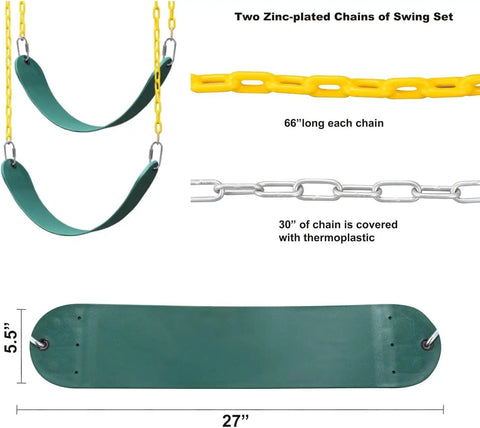 Beefed-Up Heavy Duty Swing Set Kit With 2 Green A-Frame Brackets, 4 Heavy Duty Swing Hangers, 2 Green Seats And All Hardware Included For Quick Playground Mounting