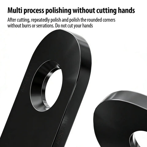 Close-up of polished edge detail on 20 pieces stainless steel L right angle brackets, smooth safe edges, rust-resistant black coated.