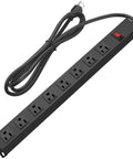 Heavy Duty Metal Eight Outlet Power Strip With Wall Mount, Wide Spaced Sockets, On Off Switch, 3 Foot SJT 14AWG Cord