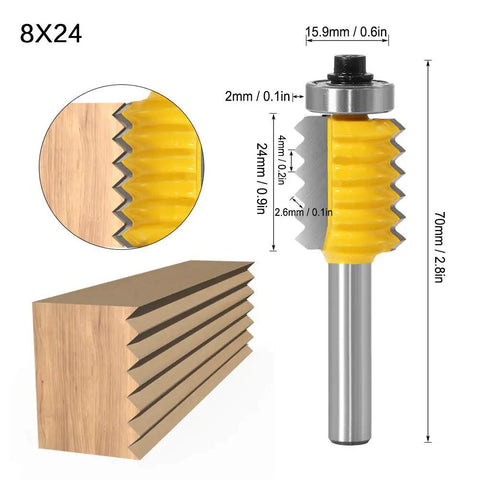Solid Wave Type 8-Shank Woodworking Cutter Rail And Stile Router Bit With Carbide Milling Knives for chipless cutting, 70mm length.