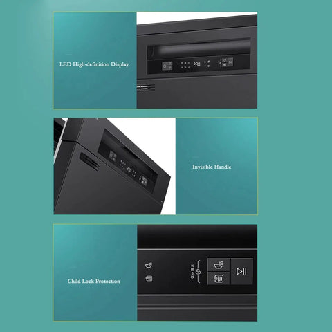 Hassle Free Countertop Dishwasher With Built In Mount Fully Automatic Large Capacity Desktop Washer Hot Air Dry Cabinet Rated For Glass Ceramic Steel Fast Wash Everyday Kitchen Essential with LED display and buttons.
