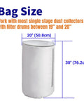 Universal 70 Gallon Dust Collector Bottom Bag, 30 Micron Heavy Duty Lower Filter Bag, 20 Inch Diameter And 30 Inch Height