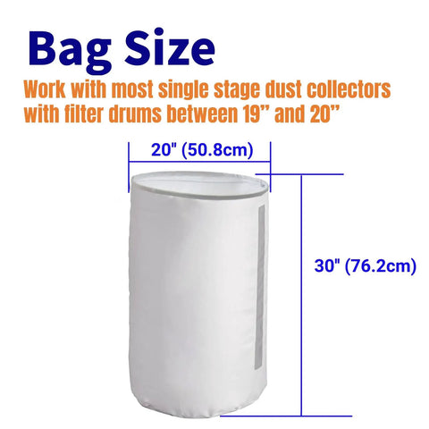 Universal 70 Gallon Dust Collector Bottom Bag, 30 Micron Heavy Duty Lower Filter Bag, 20 Inch Diameter And 30 Inch Height
