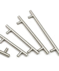 5 Pack Brushed Nickel T Bar Cabinet Knobs 2 Inch Heavy Duty Stainless Steel Kitchen Drawer Pulls in varied sizes on white background.