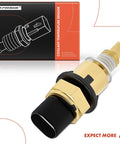 Engine coolant temperature sensor by A-Premium with brass body and black plastic tip, shown with packaging box.