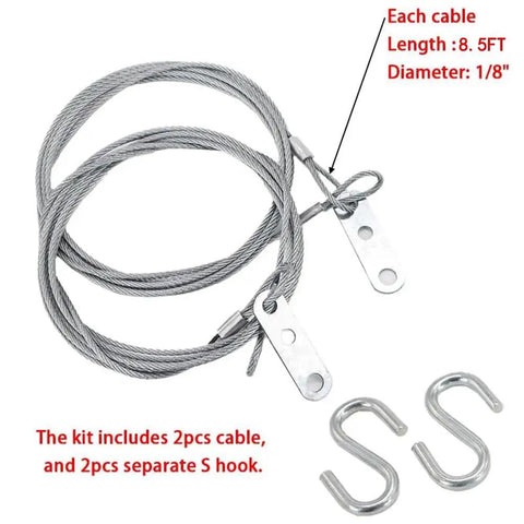 Beefed-Up Garage Door Safety Cable For Extension Springs Galvanized Carbon Steel 8-1/2 Ft By 1/8 In 7x7 Strands 1 Pair with S-hooks