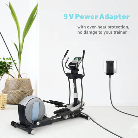 9V DC 2A Replacement Power Adapter For Proform Elliptical And Similar Machines, worldwide 100 to 240V input, wall charger shown plugged in