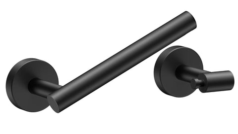 Pivoting Double Post Toilet Paper Holder Wall Mount In Matte Black Stainless Steel Rustproof Commercial Tissue Dispenser.