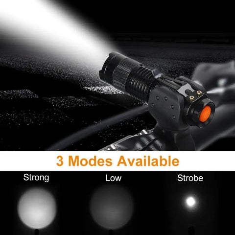 Super Bright Waterproof Bike Front Light With Adjustable Handlebar Clip For Road And Mountain Night Riding In High Low And Flash Modes Durable Aluminum Alloy Body With Rainproof Construction For All Weather