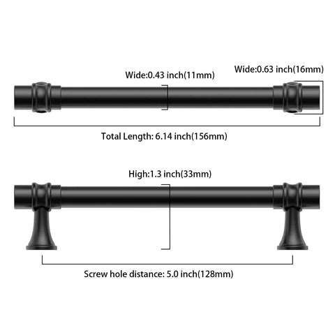 10 Pack 5 Inch Matte Black Cabinet Pulls Kitchen Drawer Handles Rock Solid Heavy Duty Metal Cupboard Hardware dimensions and measurements