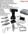 Pro Grade Veterinary Orthopedic Bone Drill And Knockout Precision Surgical Saw With Heavy Duty Motor And Four Quick Bit Swaps Plus Sterilization Case parts and attachments layout