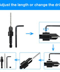 7 Pack Countersink Drill Bits Set 3 In 1 Woodworking Tool With Countersink Counterbore And Drill Bit in One Pass shown with allen wrench