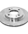 Front view of front vented disc brake rotor with hub centric fit and non directional swirl finish for easy install without machining castings engineered to high metallurgical standards for consistent strength cooling efficiency and long lasting performance.