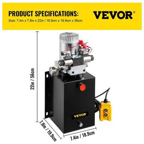 Beefy 12V DC Hydraulic Pump Dual Acting Unit With 11.4L Tank And Brass Gauge For Dump Trucks, Trailers, Heavy Duty Lifts