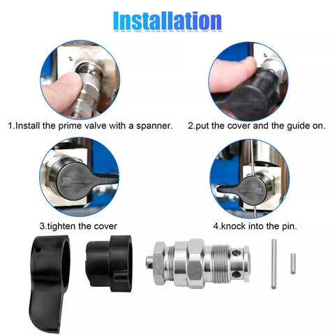Installation steps for 2 Pack 235-014 Prime Spray Valve And Drain Valve Kit For Graco Airless Sprayers Fits 210-3400 shown