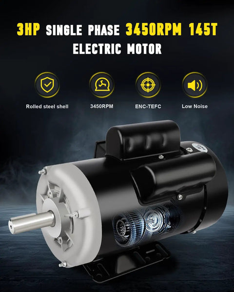 Beefed Up 3HP TEFC Electric Motor 230V 3450 RPM Farm Duty Single Phase 145T Frame With 7/8 Inch Shaft CW CCW 60Hz IP55