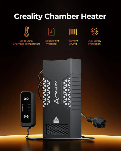Creality modular chamber heater for enclosed FDM 3D printers with 40-70°C heat, features for filament drying and print consistency.