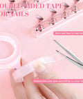 Two Sets Pink Nail Practice Stands With Magnetic Display Bases And Acrylic Nail Holders For Press Ons Includes Double Sided Tape For DIY Home Salon Tools Kit close-up with scissors cutting tape