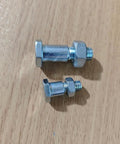 Front view of two zinc-plated motorcycle kickstand bolts with nuts (M8/M10)