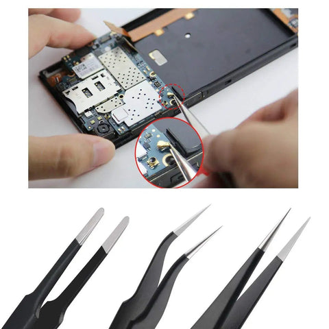 10 Piece ESD Safe Precision Tweezers Set Stainless Steel Anti Static Non Magnetic With Storage Bag For DIY Electronics Repair Jewelry Making And Laboratory Work, repairing circuit board