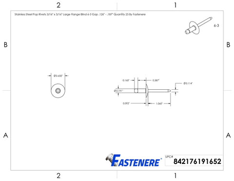 Premium Stainless Steel Pop Rivets 3/16 By 3/16 Inches 25 Pack With Large Flange Design Offers Kick Ass Holding Power For Quick Assembly On Brittle Or Soft Surfaces
