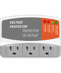 Front view of Three Outlet Refrigerator Surge Protector Wall Plug With Automatic Voltage Protection For Fridge AC And Washer 1800W 120V 15A Boss Level Surge Guard Auto Shutoff And Spike Protection.