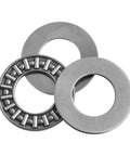 Thinking Process: needle roller thrust bearing with steel washers, shown with polished metal raceways