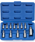 Tamperproof Torx Plus Bit Socket Set 12 Piece With 8 IPR To 60 IPR 5 Point Star Bits in a blue high impact ABS case