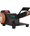 350W Electric Belt Sharpener With Adjustable 90 Degree Angle And Max Speed Of 10000 Rpm displaying an adjustable sanding belt and digital speed readout.