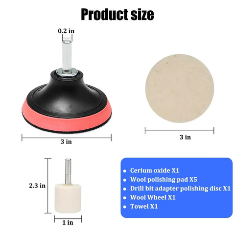 DIY Friendly Car Glass Polishing Kit With Cerium Oxide Powder And Wool Pads For Windshield Scratch Removal product sizes